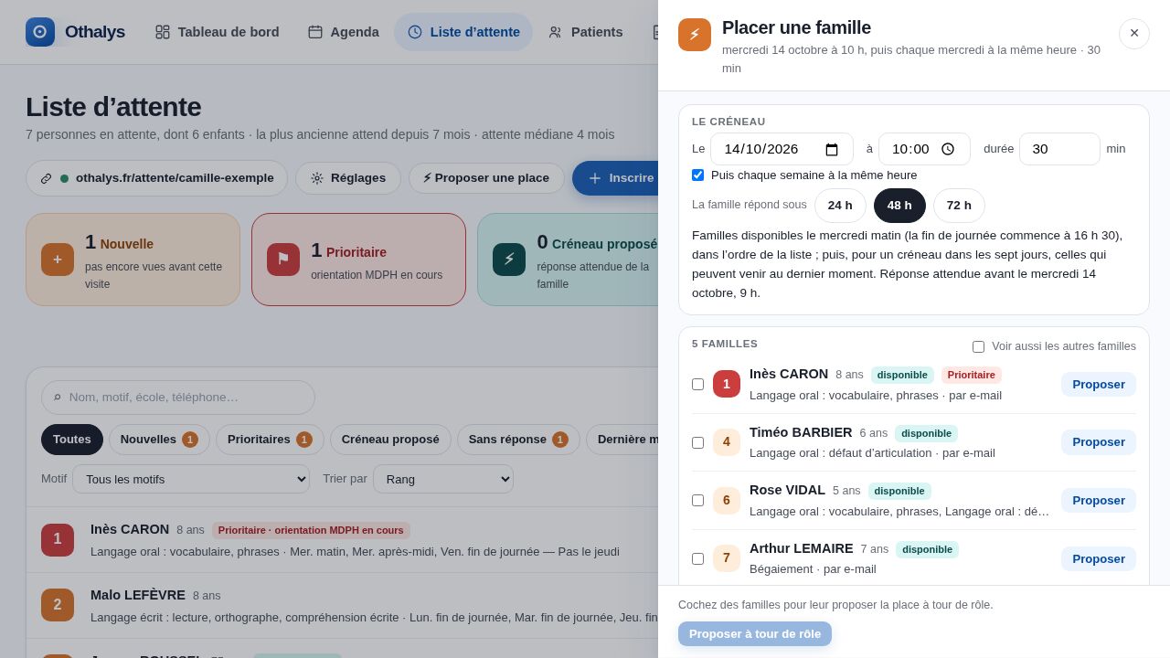 Proposer une place : le créneau, les familles disponibles, à tour de rôle