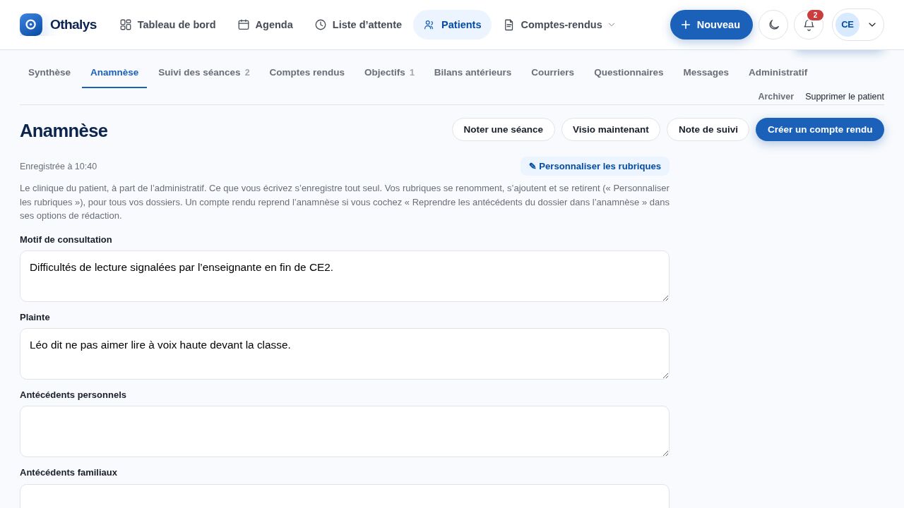 L’anamnèse du dossier, rubrique par rubrique